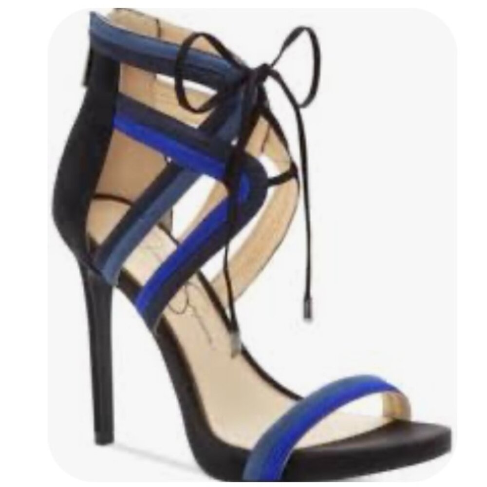 Jessica Simpson Rensa Leather Platform Sandal  Sz 7.5 Black/Blue